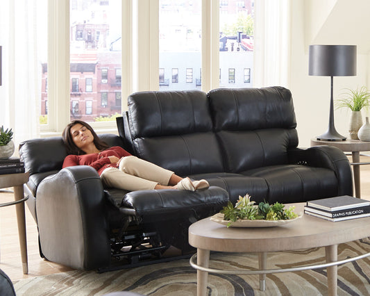 Angelo - Leather Power Reclining Sofa - Black - Hornell Furniture Outlet