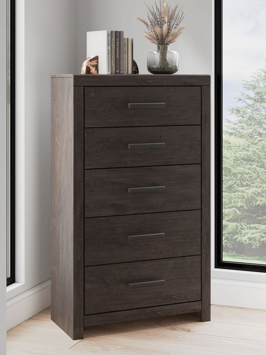 Prendonea - Charcoal - Five Drawer Chest - Hornell Furniture Outlet