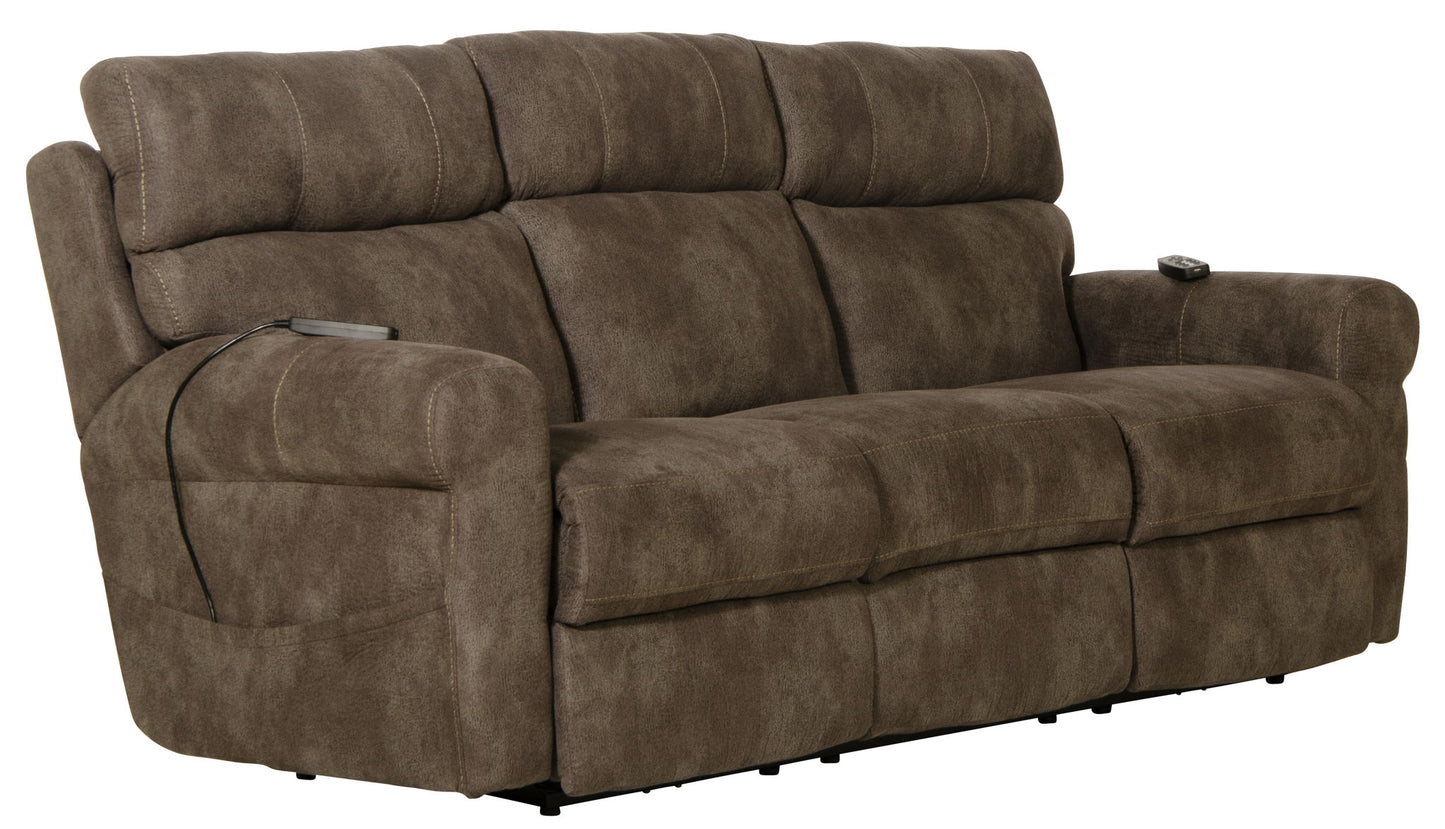 Tranquility - Power Headrest Power Lay Flat Reclining Sofa With DDT / CR3 Heat / Massage / Lumbar - Pewter - Hornell Furniture Outlet