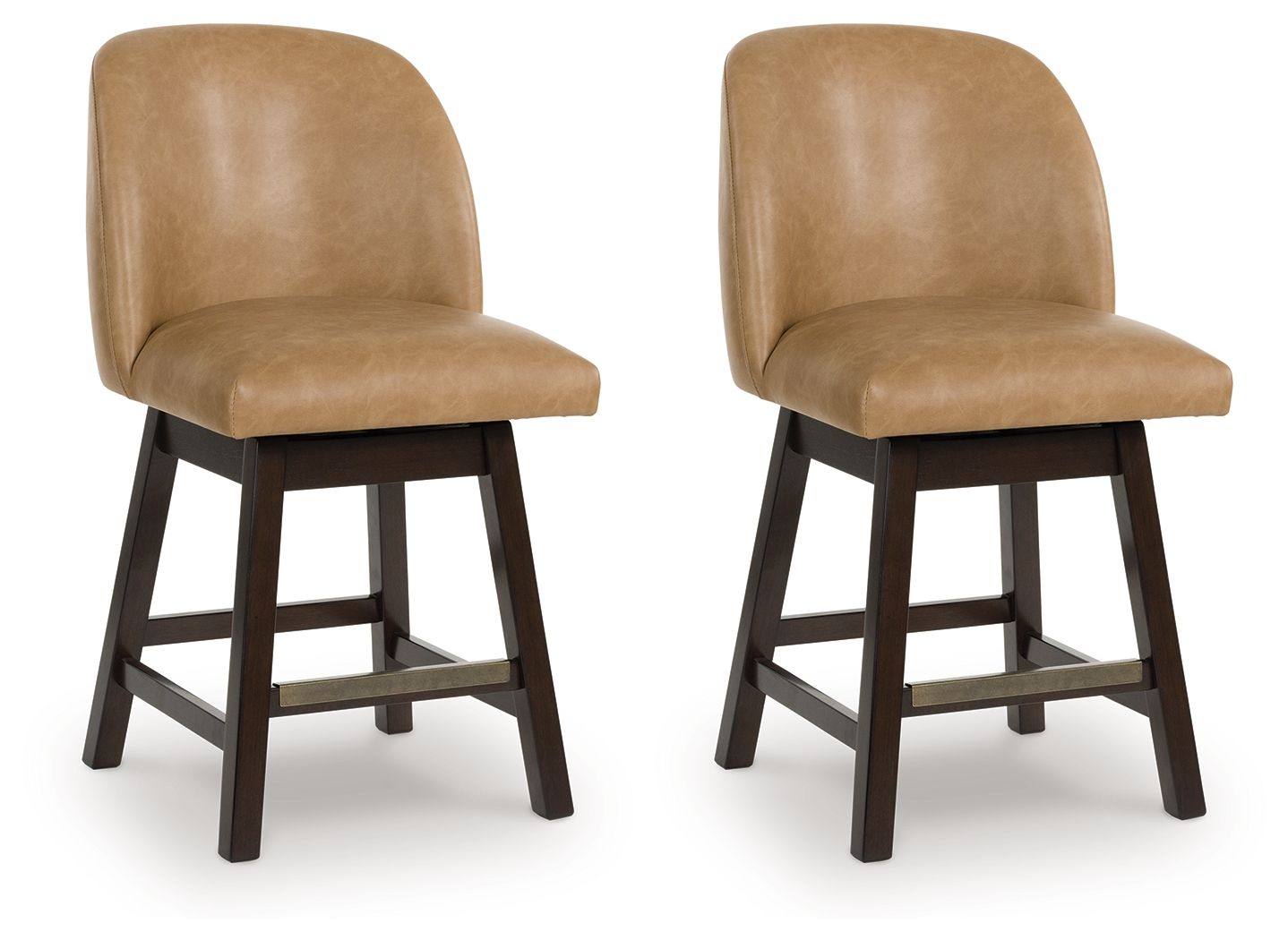 Neymorton - Dark Grayish Brown - Upholstered Swivel Faux Leather Barstool (Set of 2) - Hornell Furniture Outlet