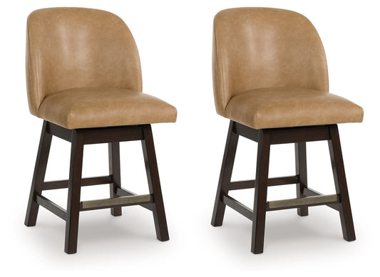 Neymorton - Dark Grayish Brown - Upholstered Swivel Faux Leather Barstool (Set of 2) - Hornell Furniture Outlet