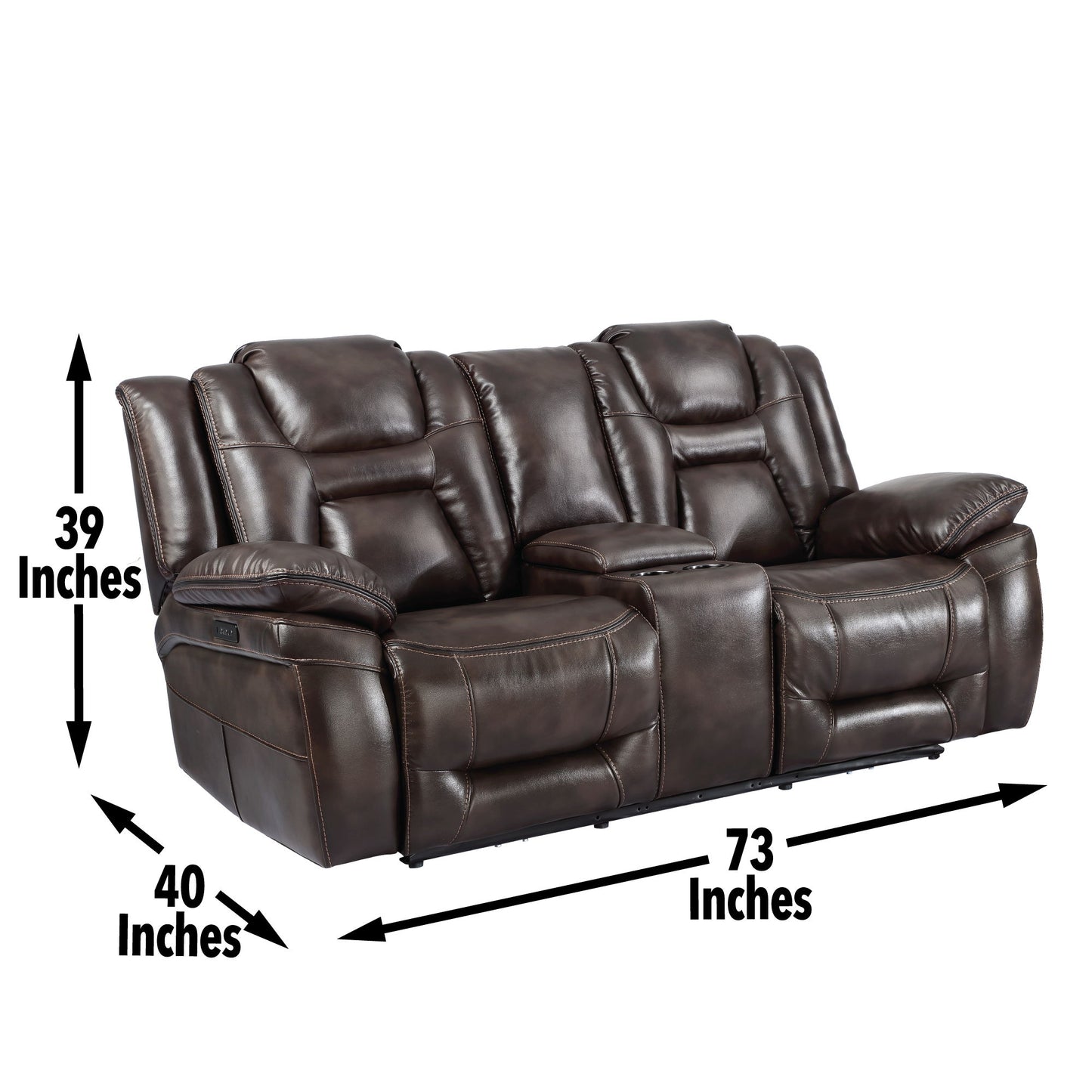 Oportuna - Dual Power Console Loveseat - Dark Brown - Hornell Furniture Outlet