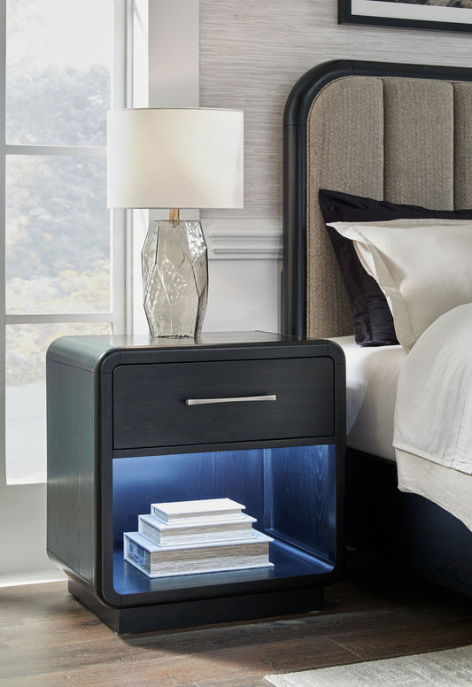 Rowanbeck - Black - One Drawer Night Stand - Hornell Furniture Outlet