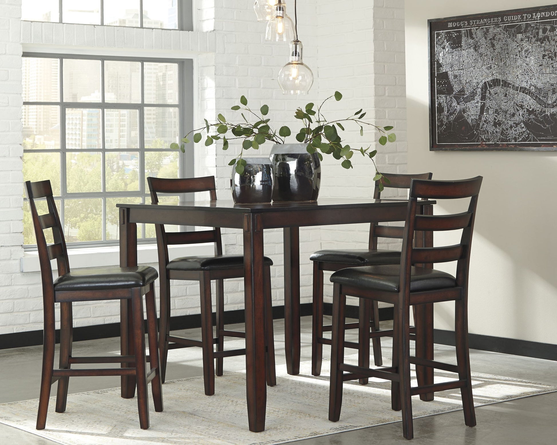 Coviar - Brown - DRM Counter Table Set (Set of 5) - Hornell Furniture Outlet