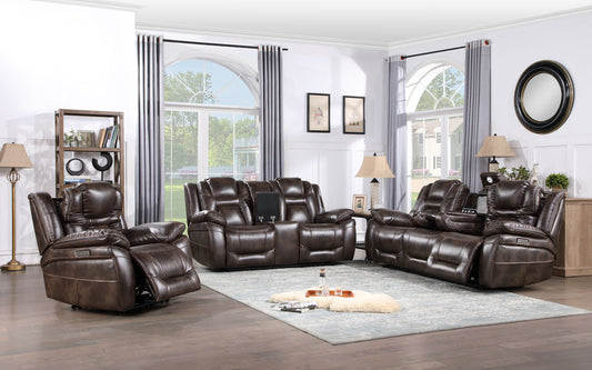 Oportuna - Dual Power Sofa With Drop Down Table - Dark Brown - Hornell Furniture Outlet