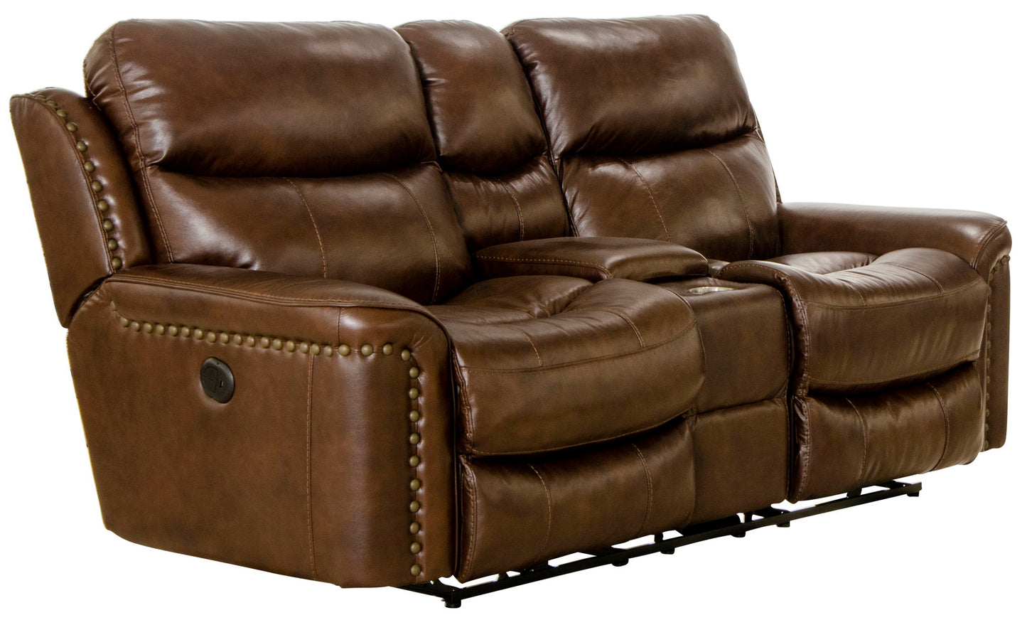 Ceretti - Power Reclining Console Loveseat - Brown Top Grain Italian Leather Match - Hornell Furniture Outlet