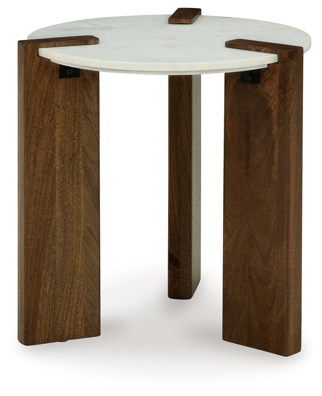 Isanti - White / Brown - Round End Table - Hornell Furniture Outlet