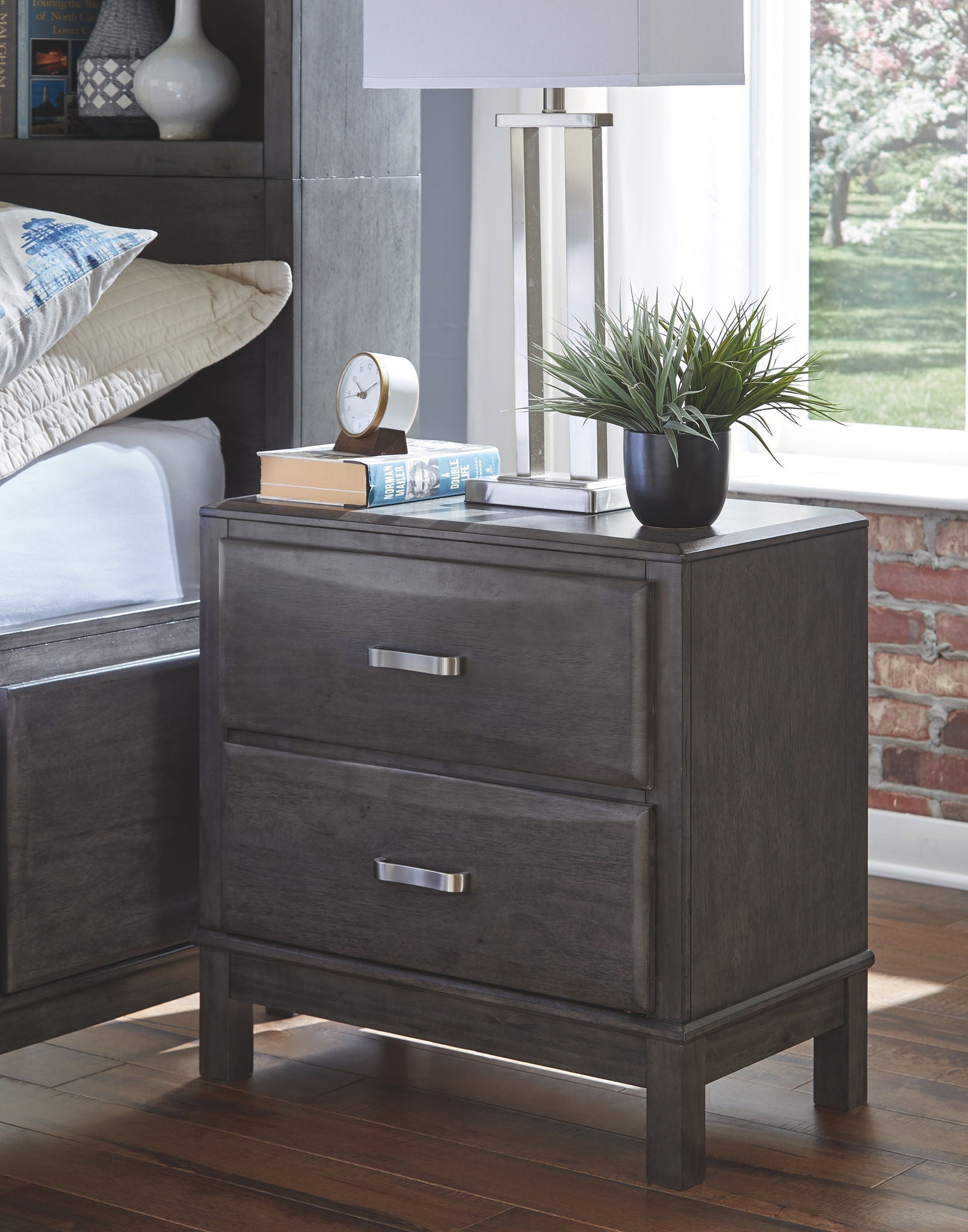 Caitbrook - Gray - Two Drawer Night Stand - Hornell Furniture Outlet