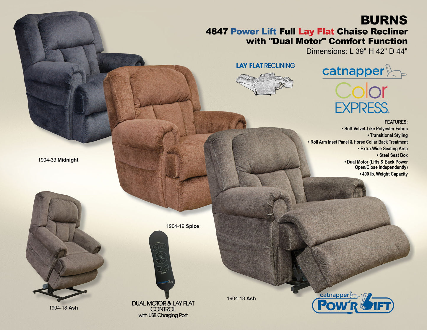 Burns - Power Lift Full Lay Flat With "Dual Motor" Comfort Function - Hornell Furniture Outlet