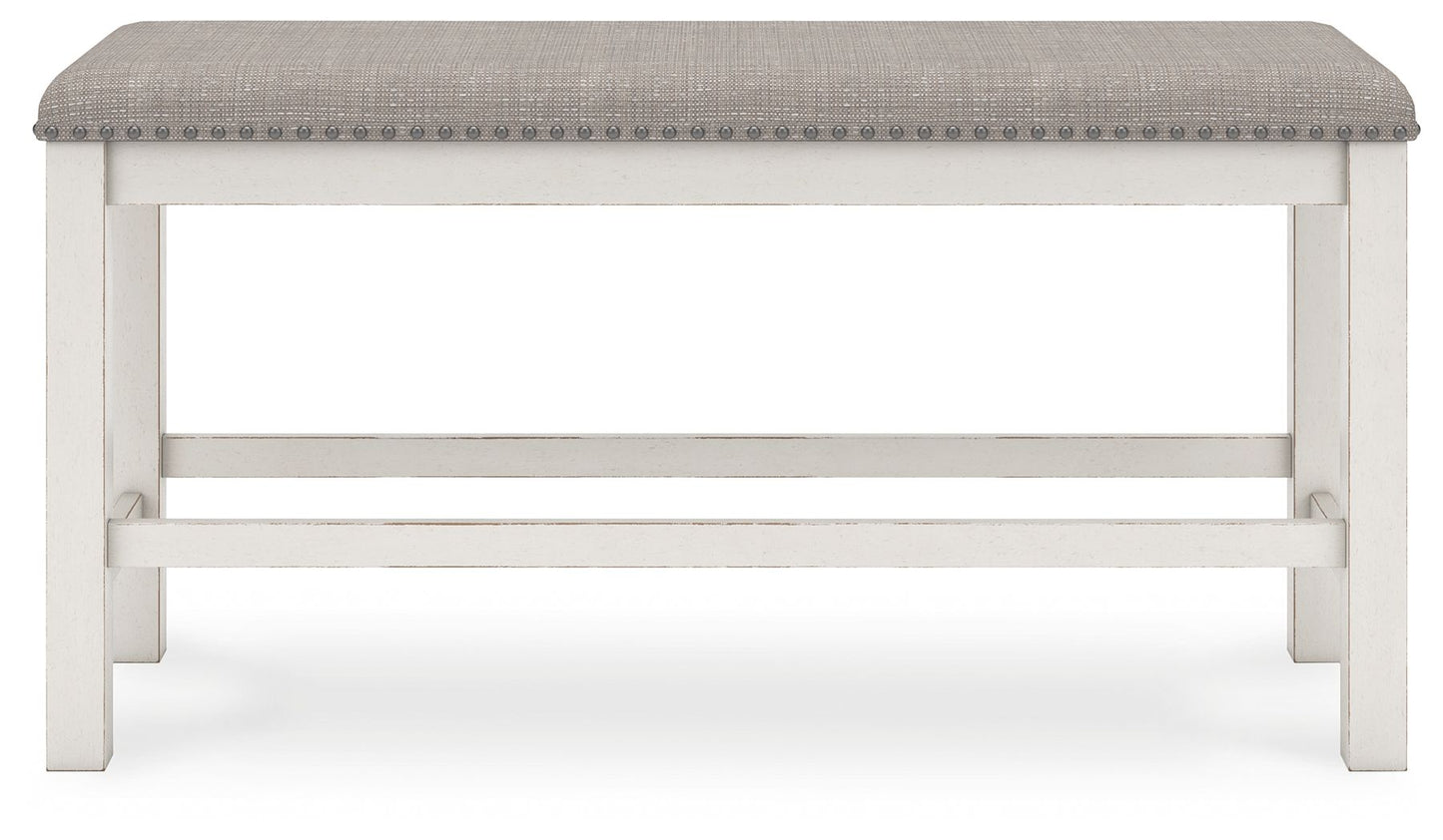 Robbinsdale - Antique White - Dbl Counter Height Upholstered Dining Bench - Hornell Furniture Outlet