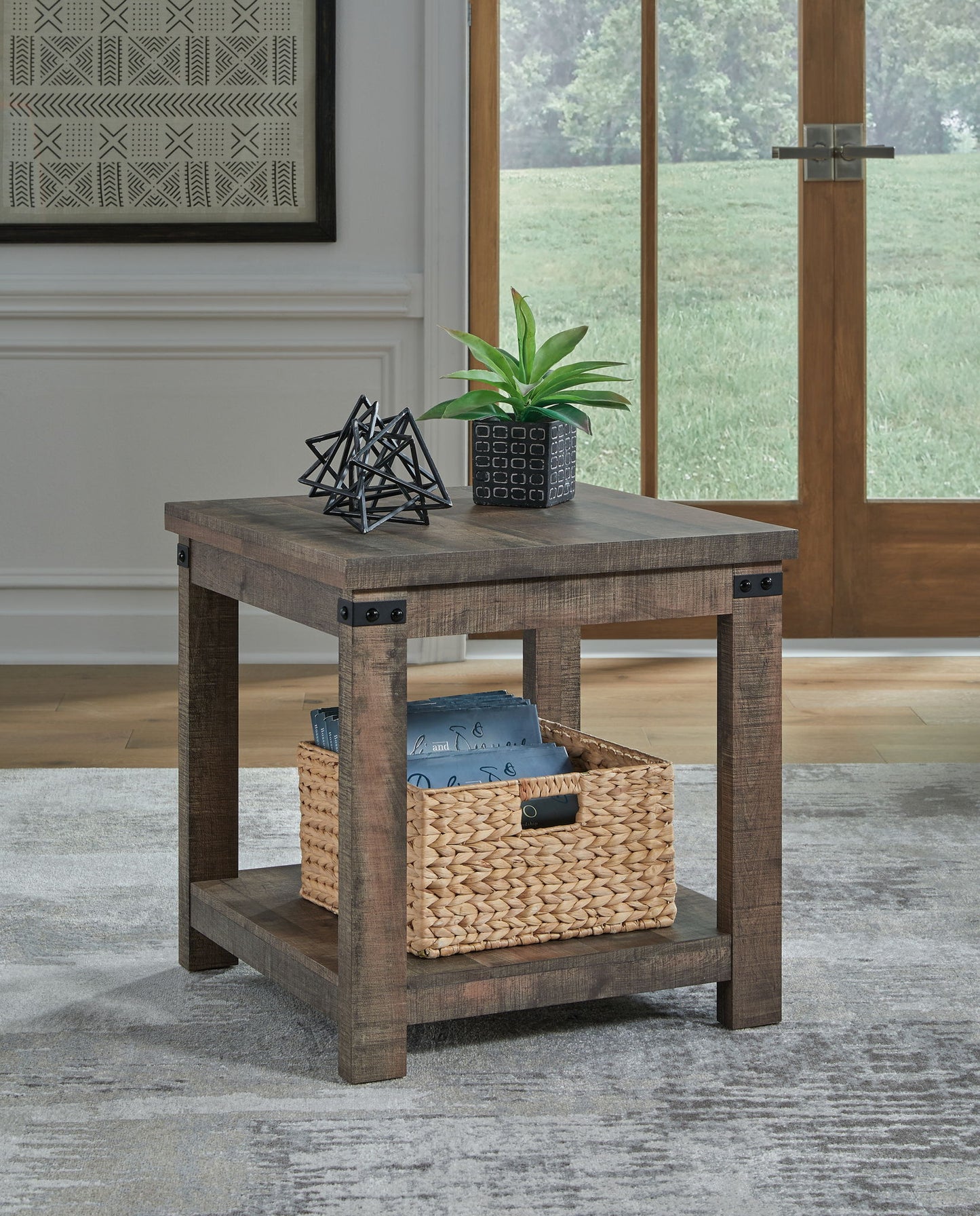 Hollum - Rustic Brown - Square End Table - Hornell Furniture Outlet