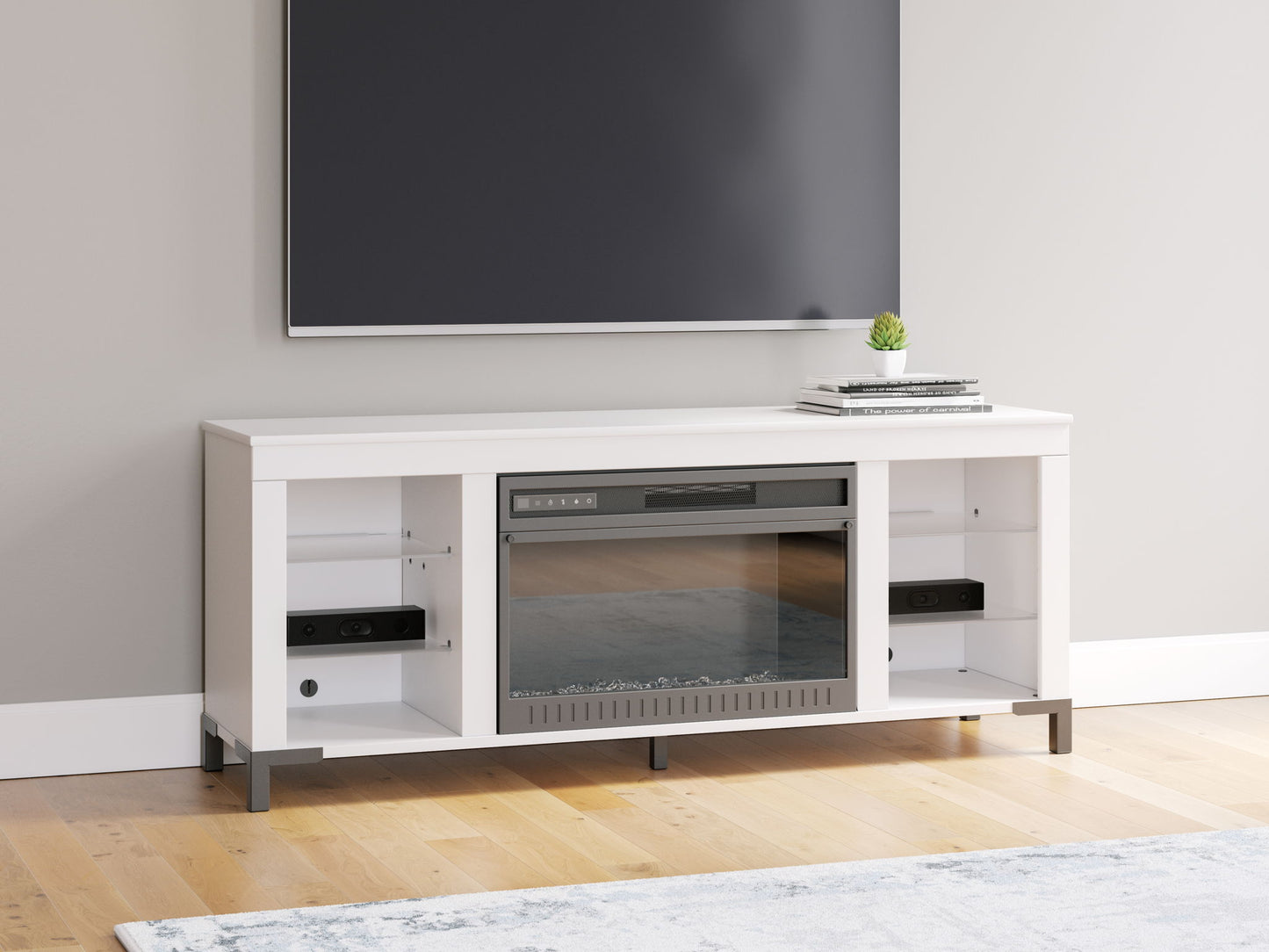 Brollevi - White - TV Stand With Fireplace - Hornell Furniture Outlet