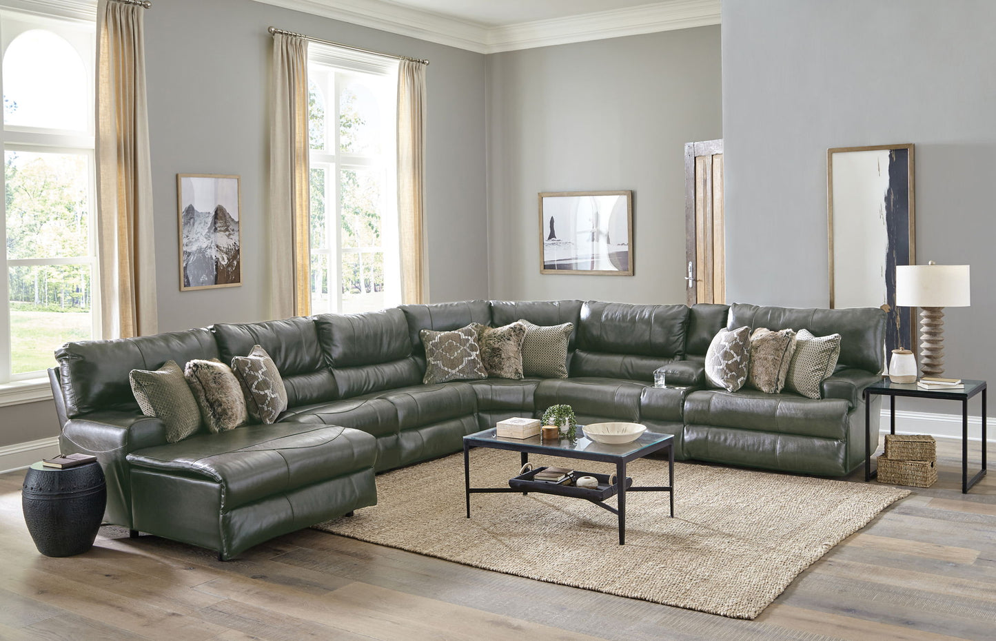 Como - 7 Piece Italian Leather Match Reclining Sectional - Hornell Furniture Outlet