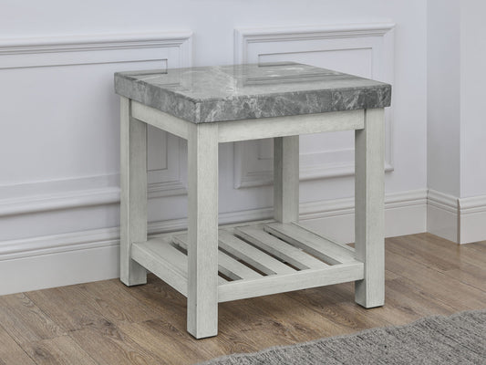 Canova - Gray Marble Top End Table - White - Hornell Furniture Outlet