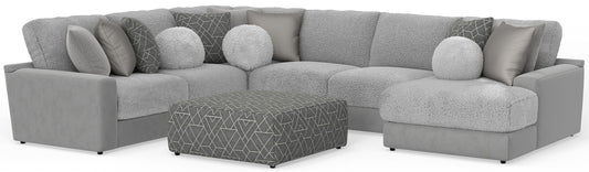 Canyon - 4 Piece Sectional With Cuddler Seat Cushions, Included Accent Pillows And Cocktail Ottoman (Right Side Facing Chaise) - Platinum - Hornell Furniture Outlet