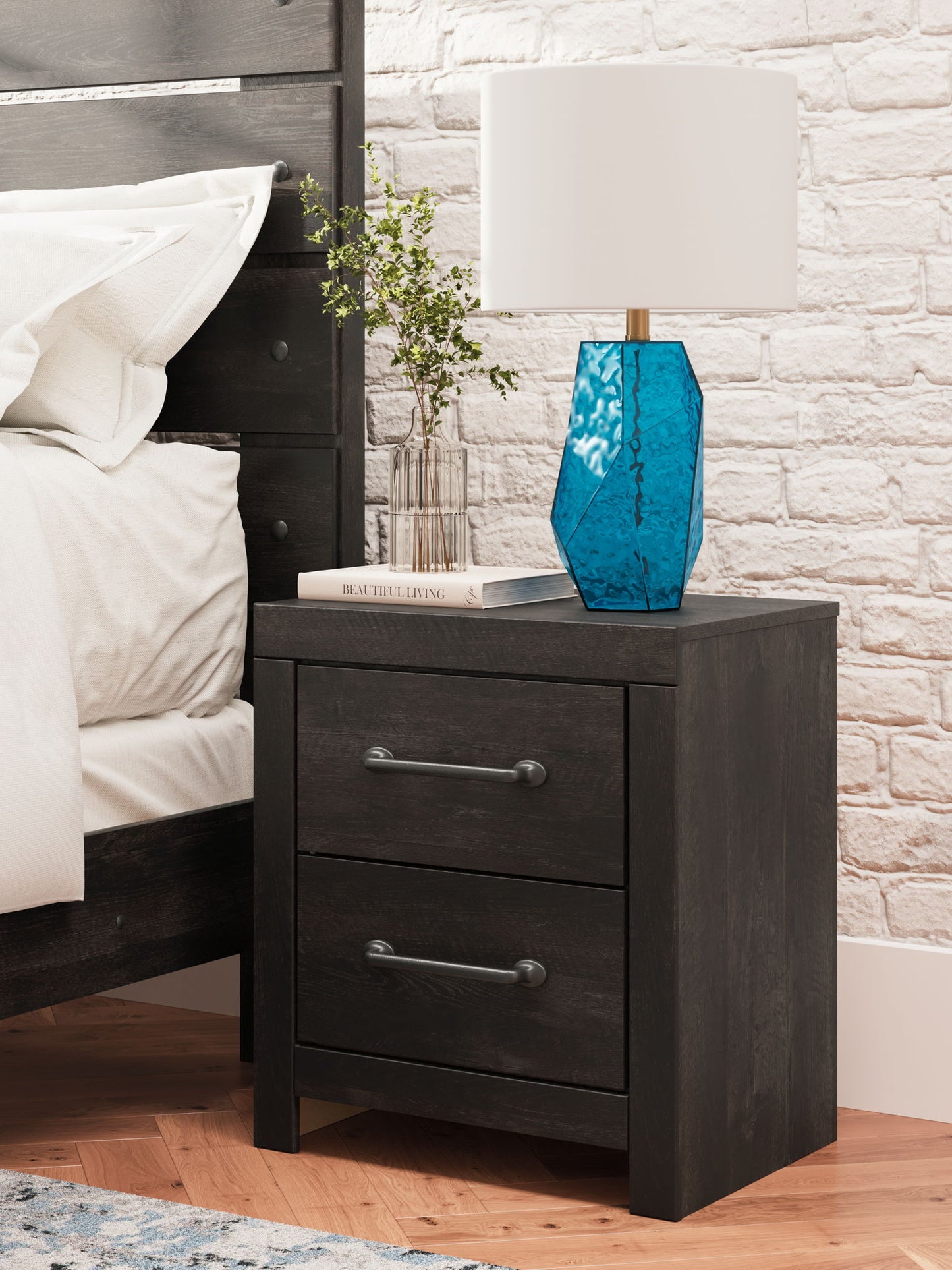 Hollivern - Dark Gray - Two Drawer Night Stand - Hornell Furniture Outlet