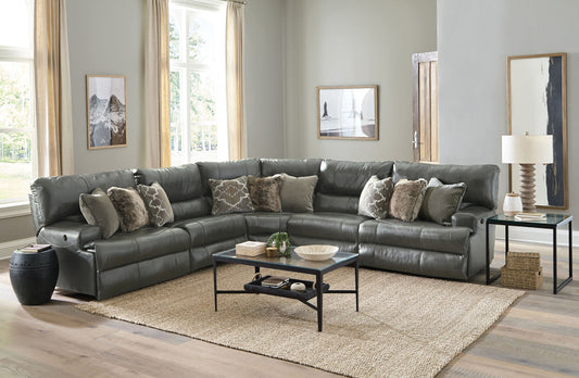Como - 5 Piece Italian Leather Match Reclining Sectional - Hornell Furniture Outlet