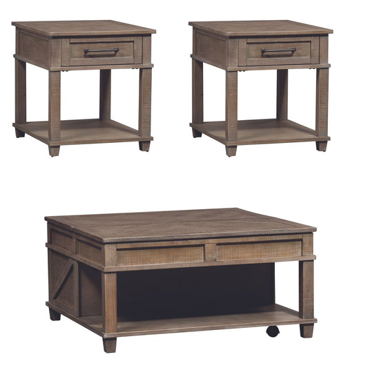 Parkland Falls - 3 Piece Table Set (1 Lift Top Cocktail Table 2 End Tables) - Light Brown - Hornell Furniture Outlet