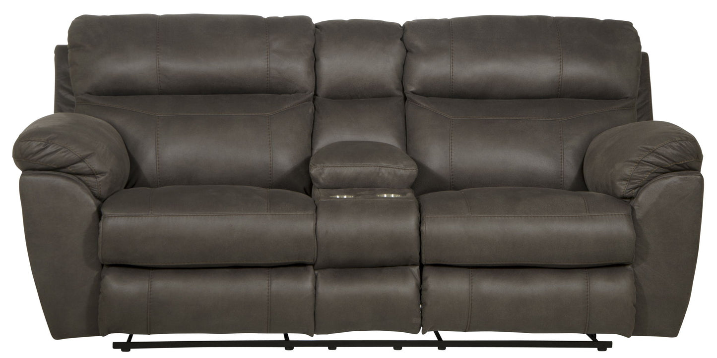 Atlas - Reclining Console Loveseat With Storage - Charcoal - Hornell Furniture Outlet