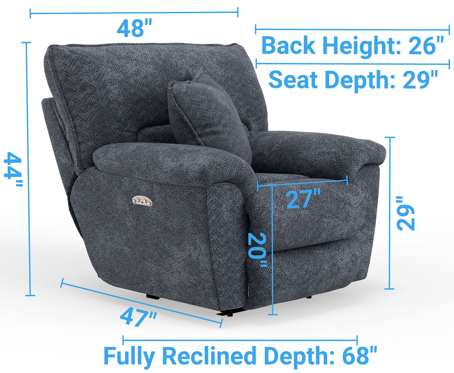 Paxon - Deep Seat Power Lay Flat Recliner With Power Adjustable Headrest - Smoke - Hornell Furniture Outlet