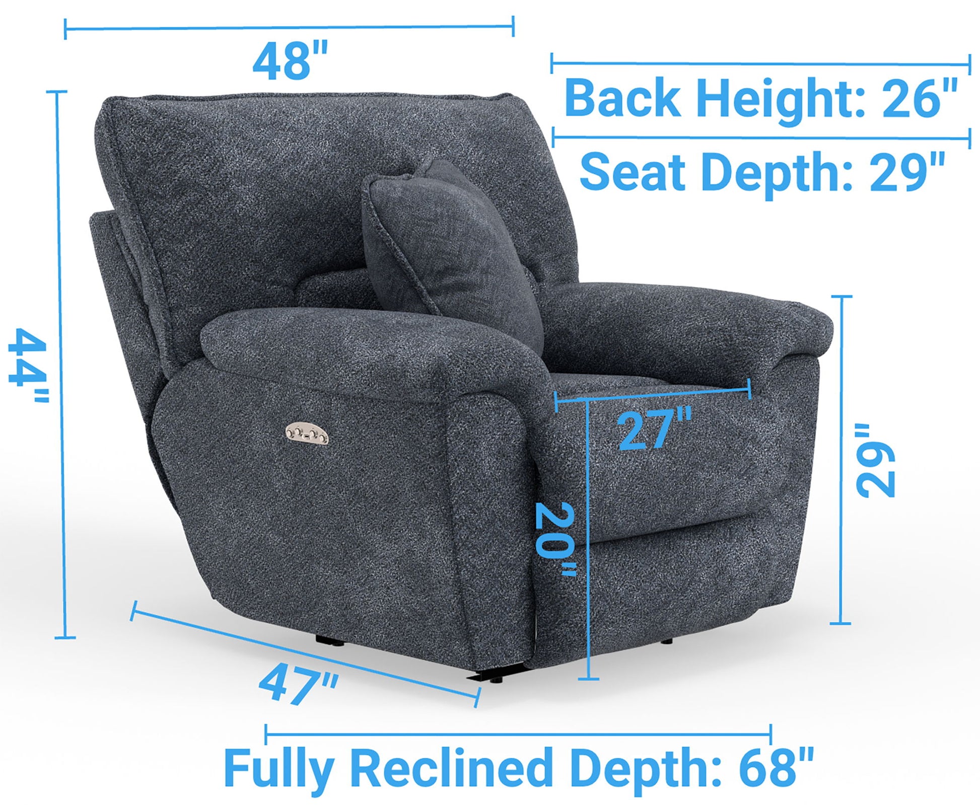 Paxon - Deep Seat Power Lay Flat Recliner With Power Adjustable Headrest - Smoke - Hornell Furniture Outlet