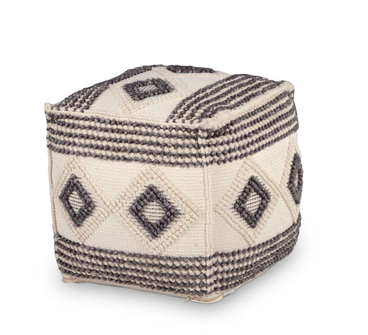Dalia - Square Handwoven Woolen Pouf - Beige - Hornell Furniture Outlet