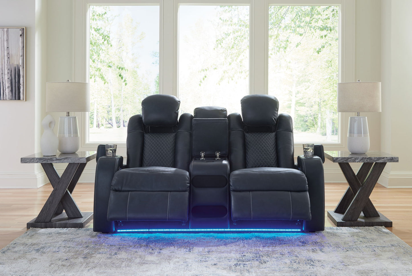 Fyne - dyme - Power Reclining Loveseat With Console/Adj Hdrst - Hornell Furniture Outlet