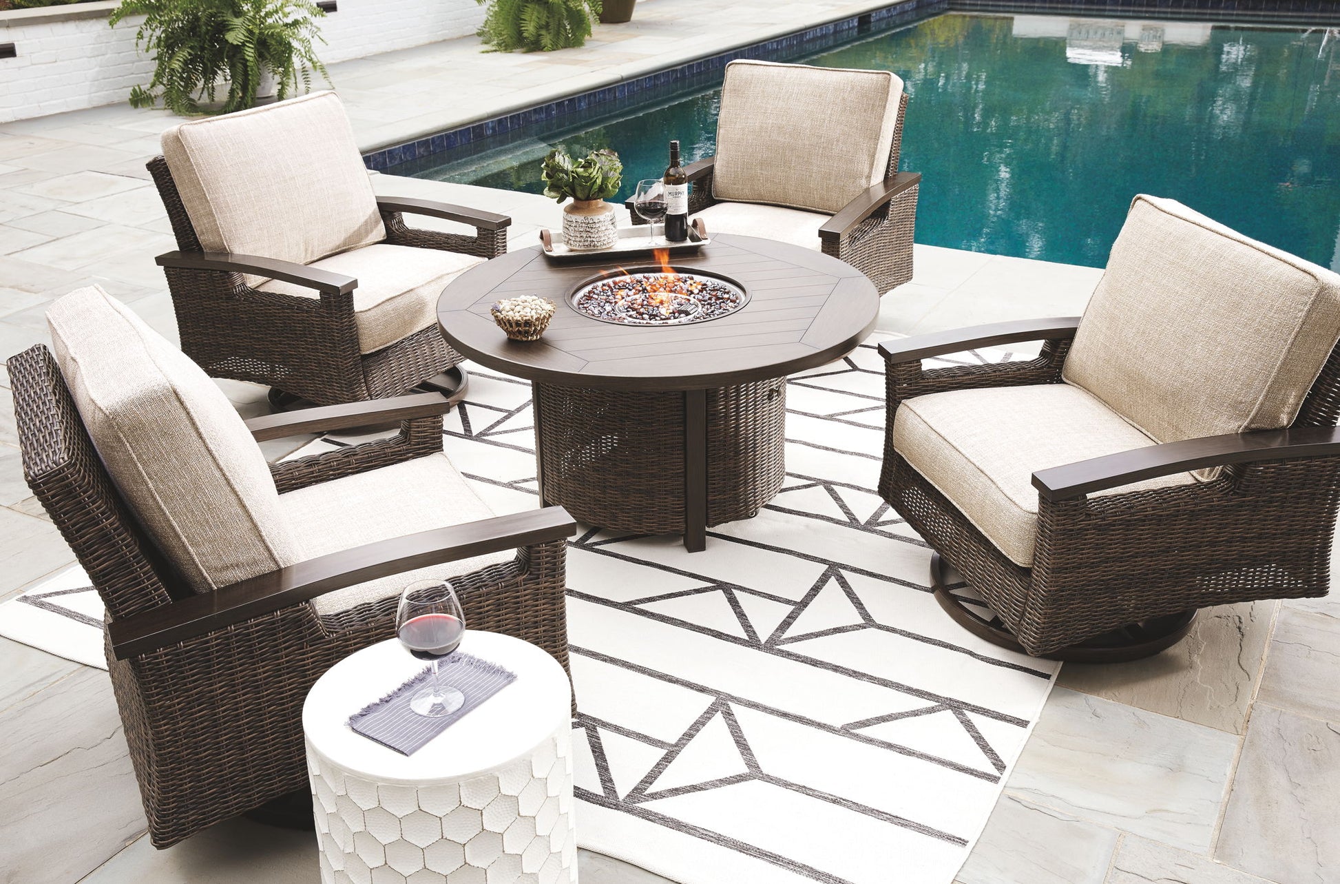 Paradise Trail - Medium Brown - 5 Pc. - Conversation Set with 4 Swivel Lounge Chairs - Hornell Furniture Outlet
