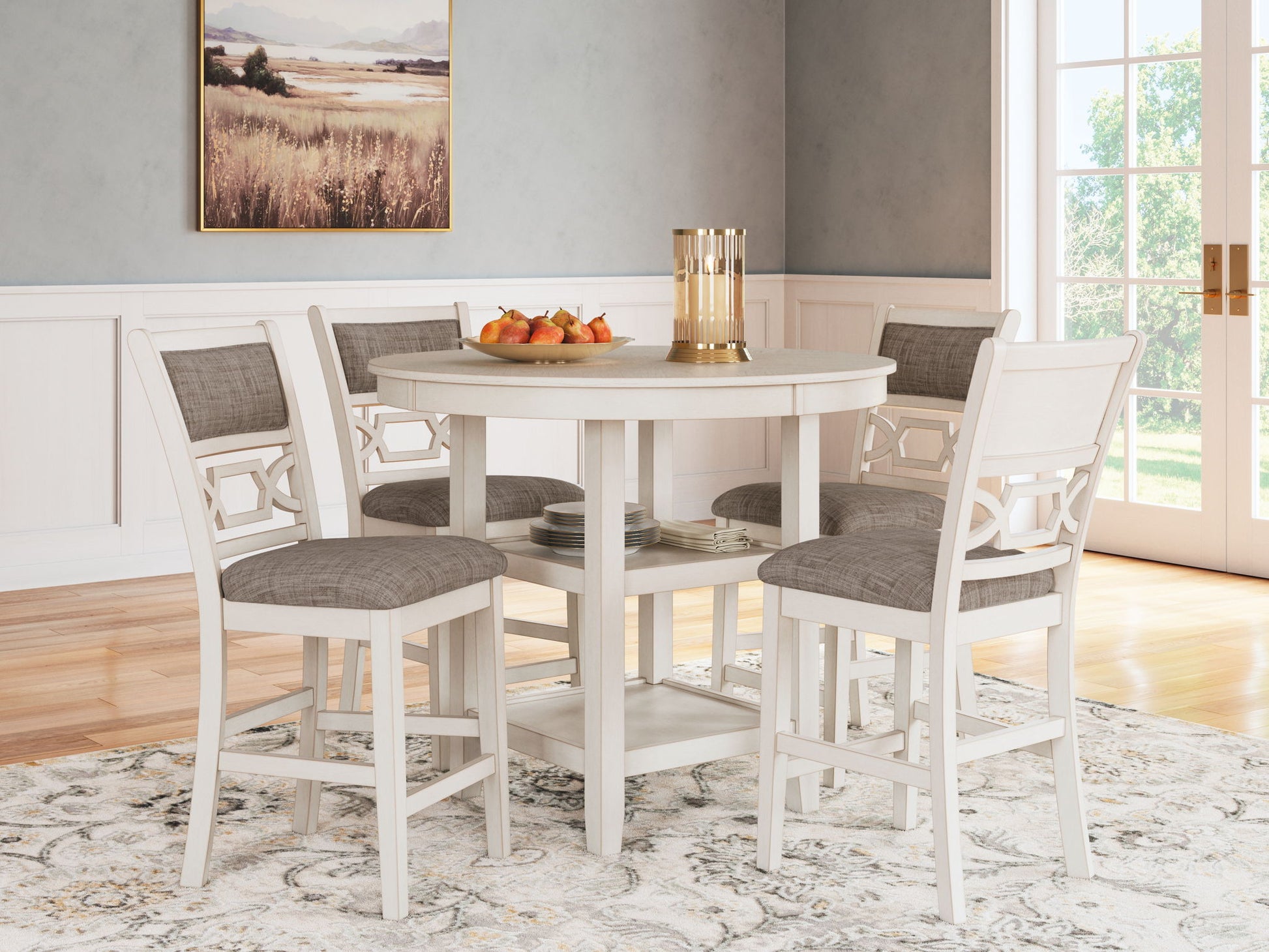 Erinberg - Antique White - Dining Room Counter Table Set (Set of 5) - Hornell Furniture Outlet