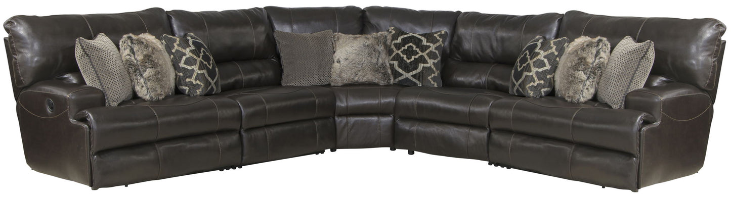 Como - 5 Piece Italian Leather Match Reclining Sectional - Hornell Furniture Outlet