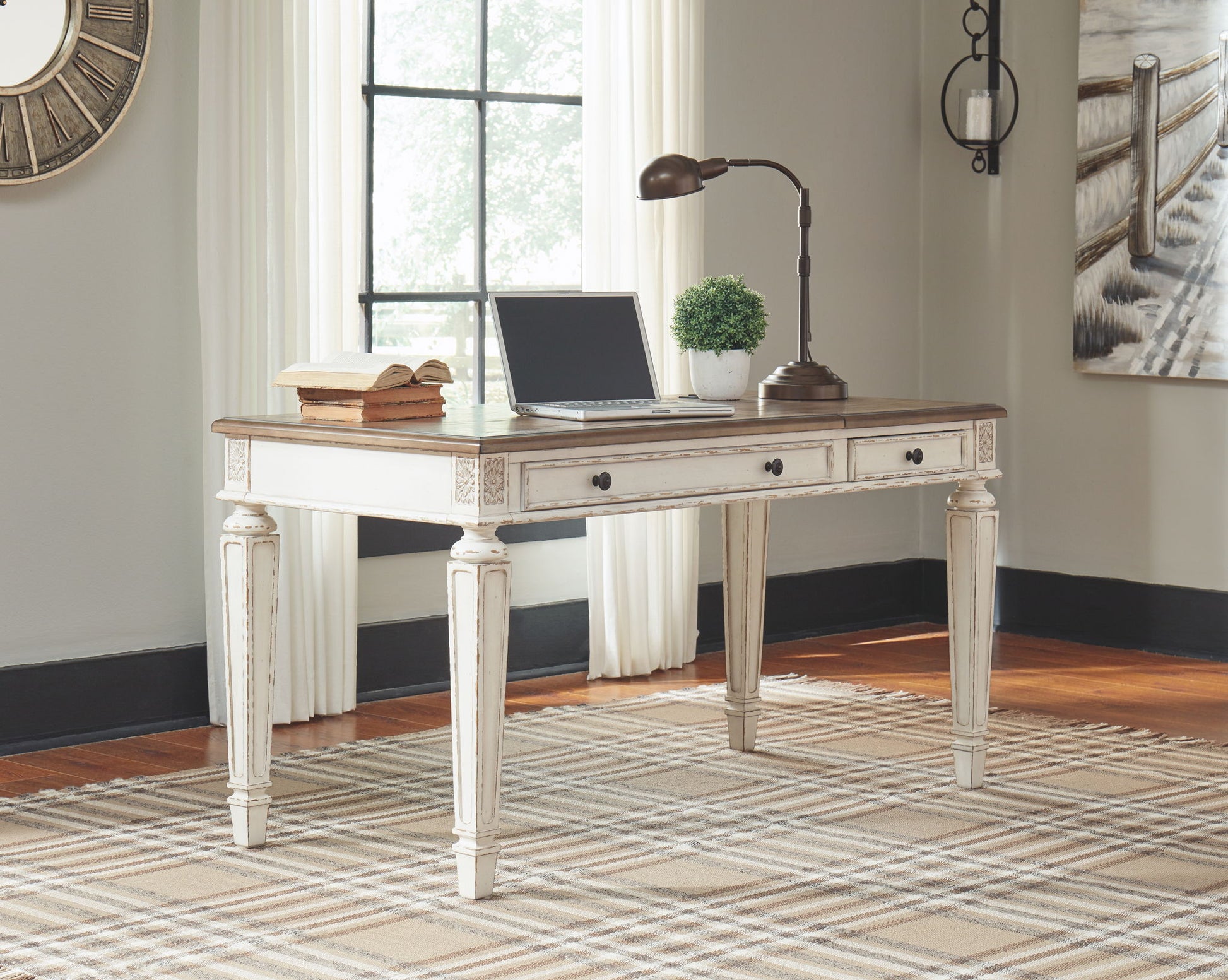 Realyn - White / Brown - Home Office Lift Top Desk - Hornell Furniture Outlet
