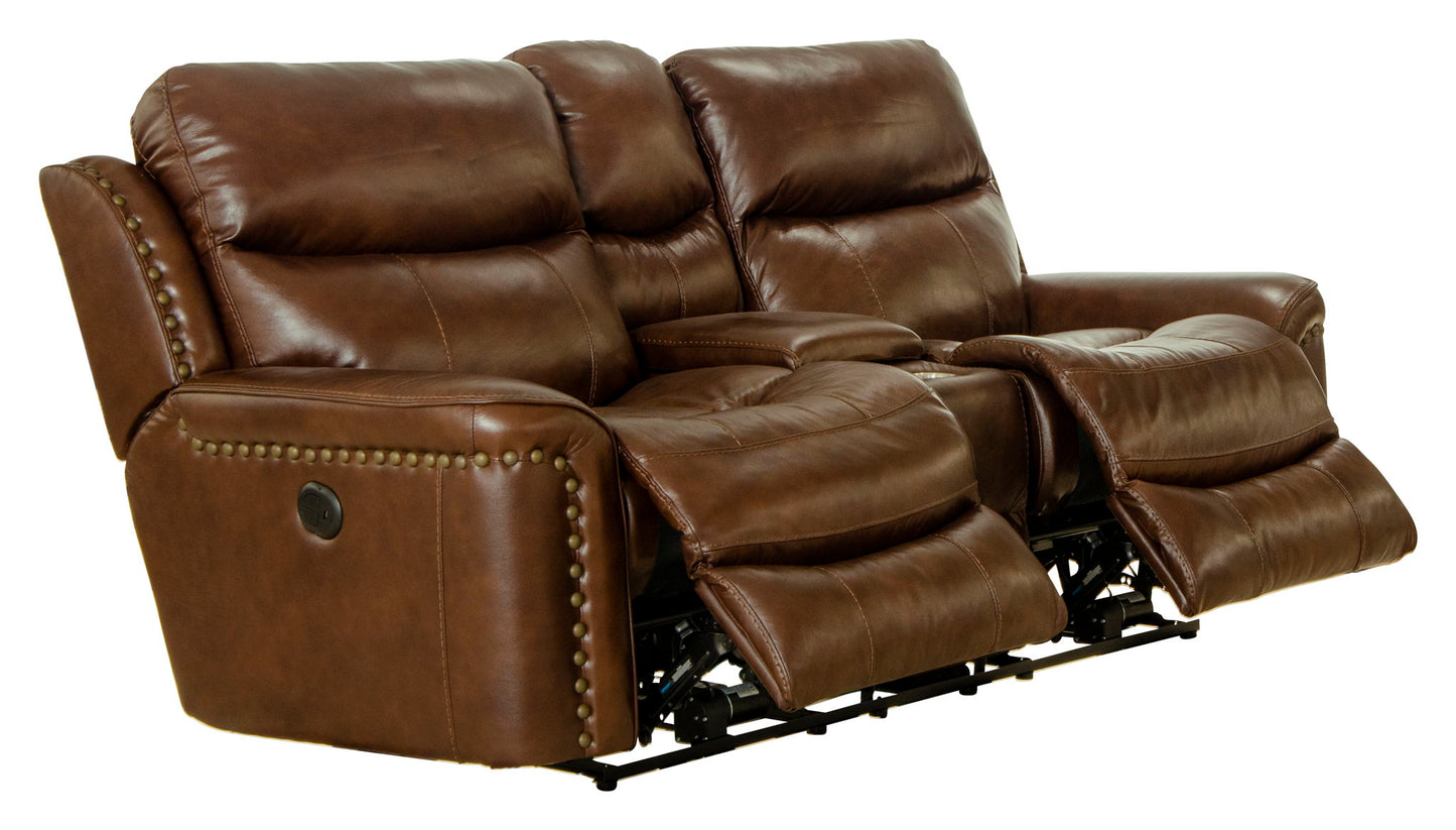 Ceretti - Power Reclining Console Loveseat - Brown Top Grain Italian Leather Match - Hornell Furniture Outlet