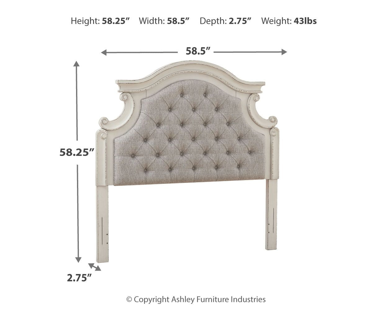Realyn - Chipped White - Full UPH Panel Headboard - Hornell Furniture Outlet