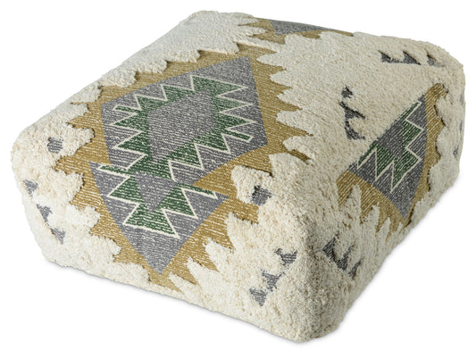 Lyssa - Jacquard Fabric Printed Pouf - Beige - Hornell Furniture Outlet