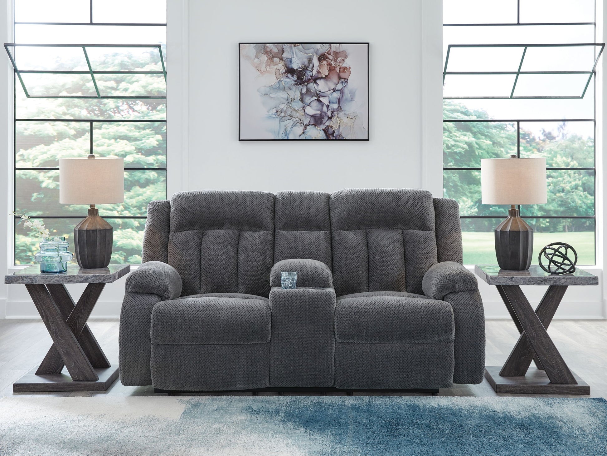 Observation - Steel - Double Reclining Power Loveseat With Console - Hornell Furniture Outlet