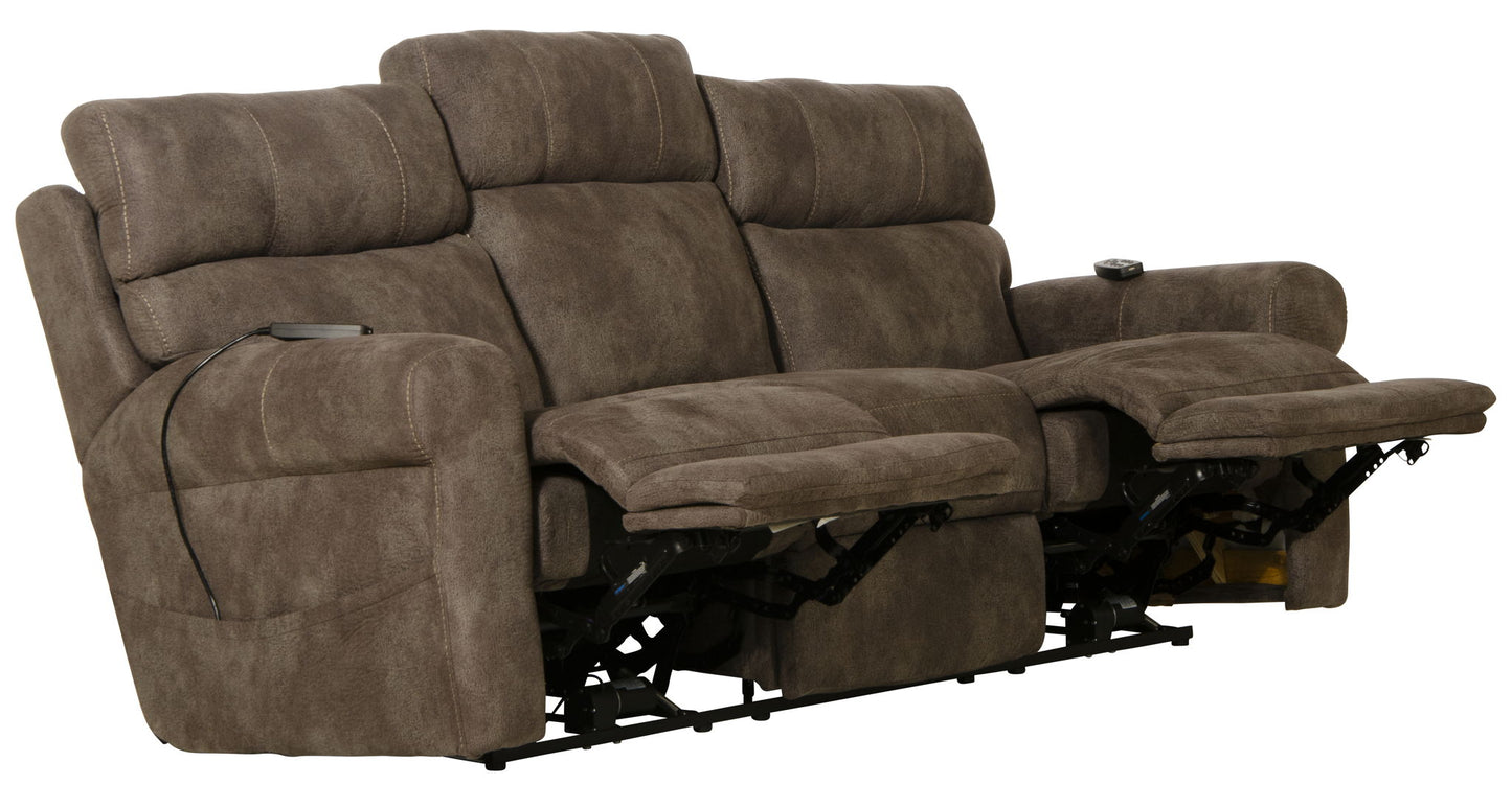 Tranquility - Power Headrest Power Lay Flat Reclining Sofa With DDT / CR3 Heat / Massage / Lumbar - Pewter - Hornell Furniture Outlet