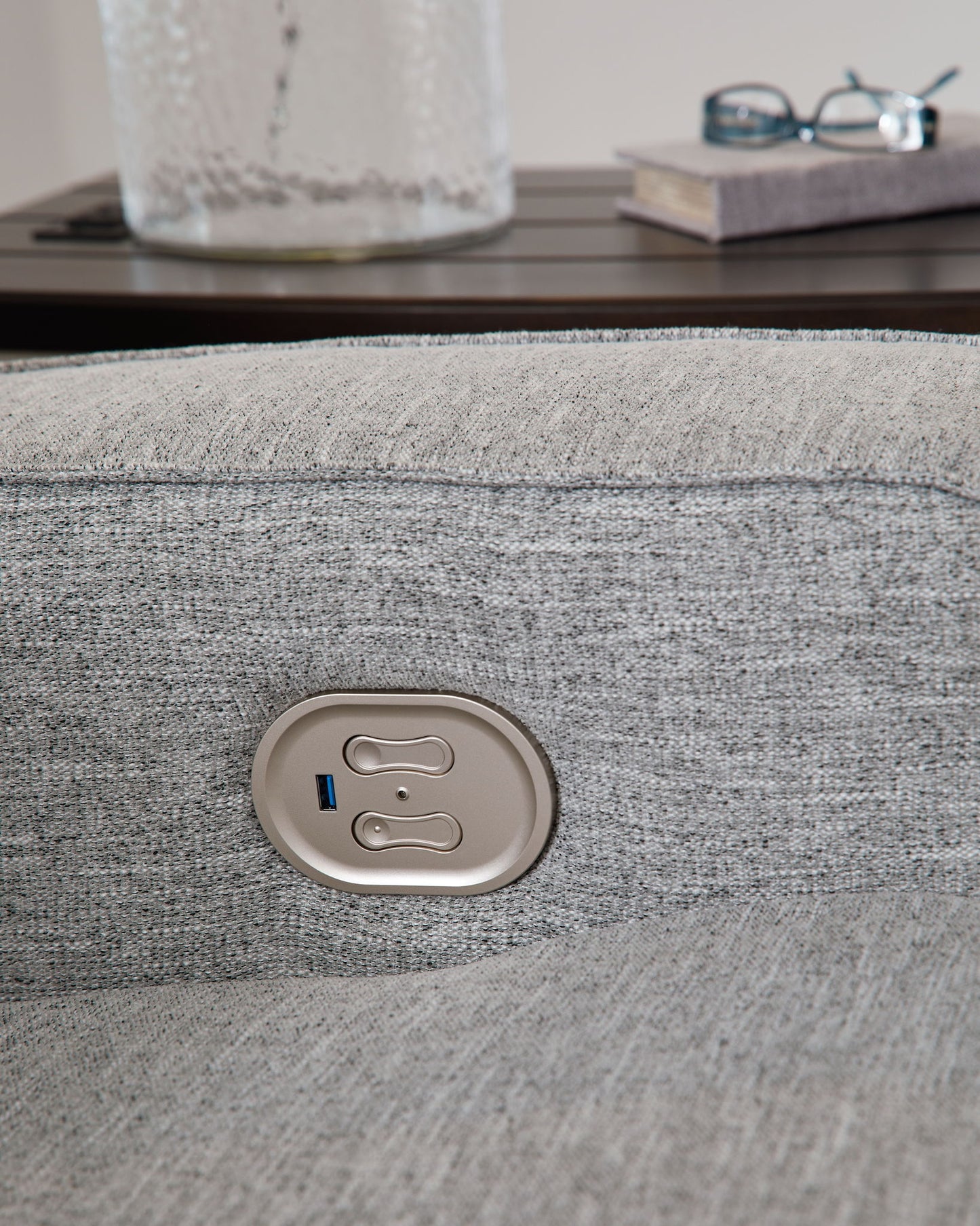 Biscoe - Pewter - Power Reclining Loveseat With Console /Adj Headrest - Hornell Furniture Outlet