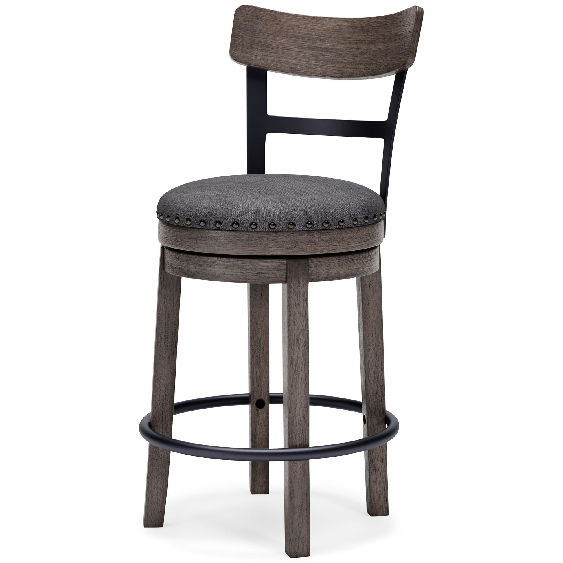 Caitbrook - Gray - UPH Swivel Barstool - Hornell Furniture Outlet