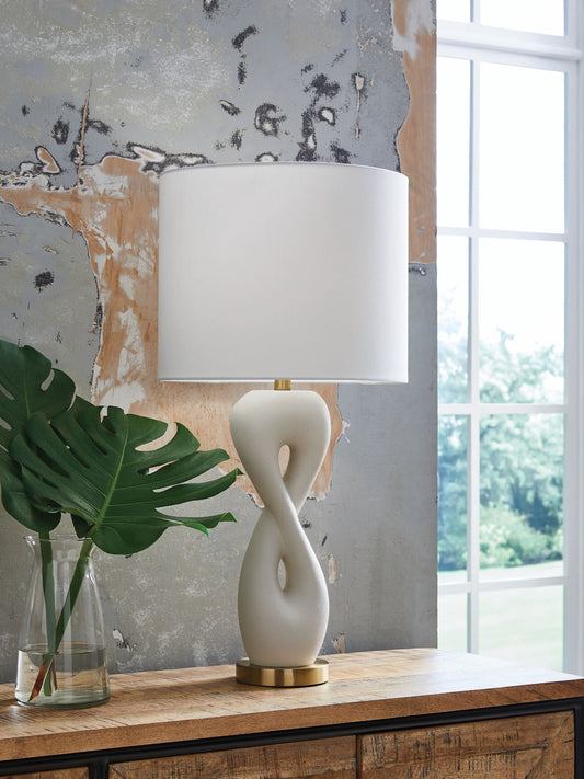 Judrich - White / Gold Finish - Poly Table Lamp - Hornell Furniture Outlet