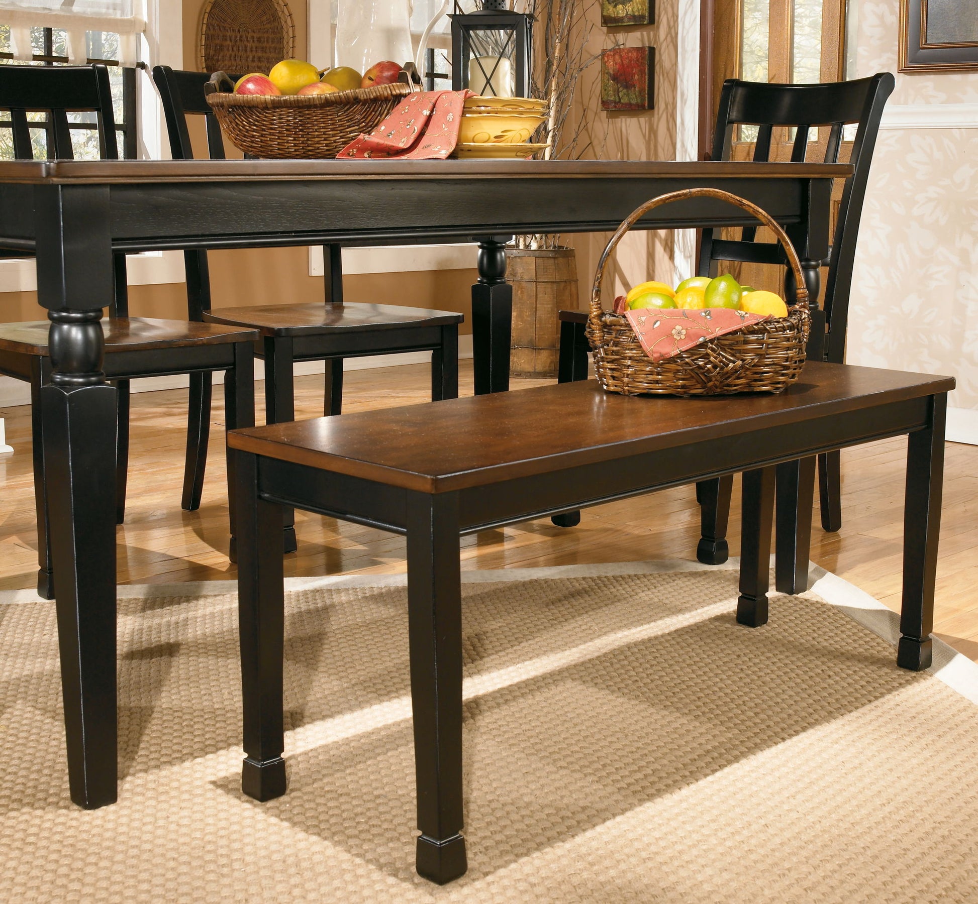 Owingsville - Black / Brown - Large Dining Room Bench - Hornell Furniture Outlet