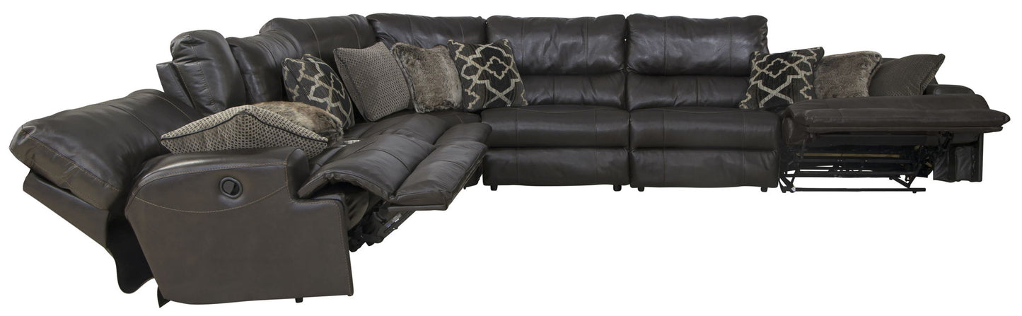 Como - 7 Piece Italian Leather Match Reclining Sectional - Hornell Furniture Outlet