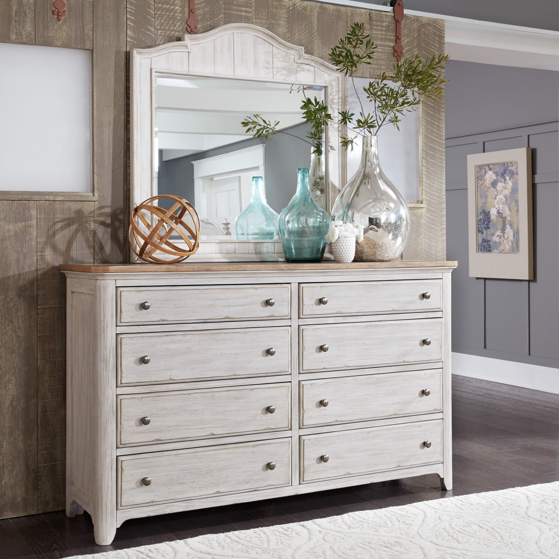 Farmhouse Reimagined - Poster Bed, Dresser & Mirror - Hornell Furniture Outlet