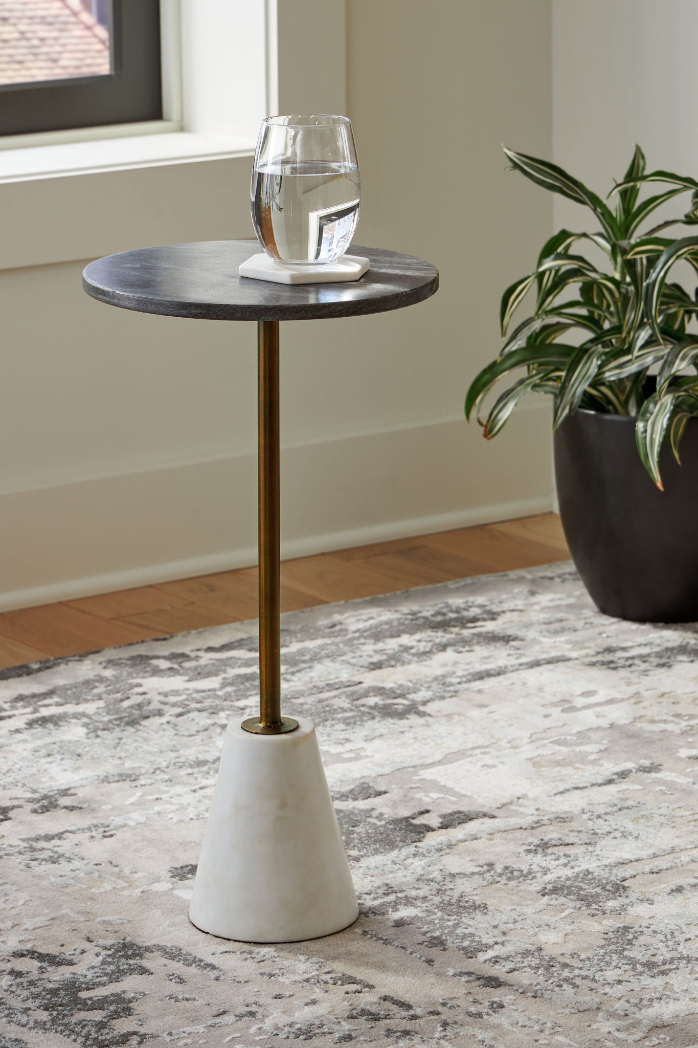 Caramont - Black / White / Gold Finish - Accent Table with White Base - Hornell Furniture Outlet