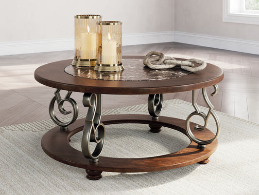 Frallyn - Round Cocktail Table - Dark Brown - Hornell Furniture Outlet