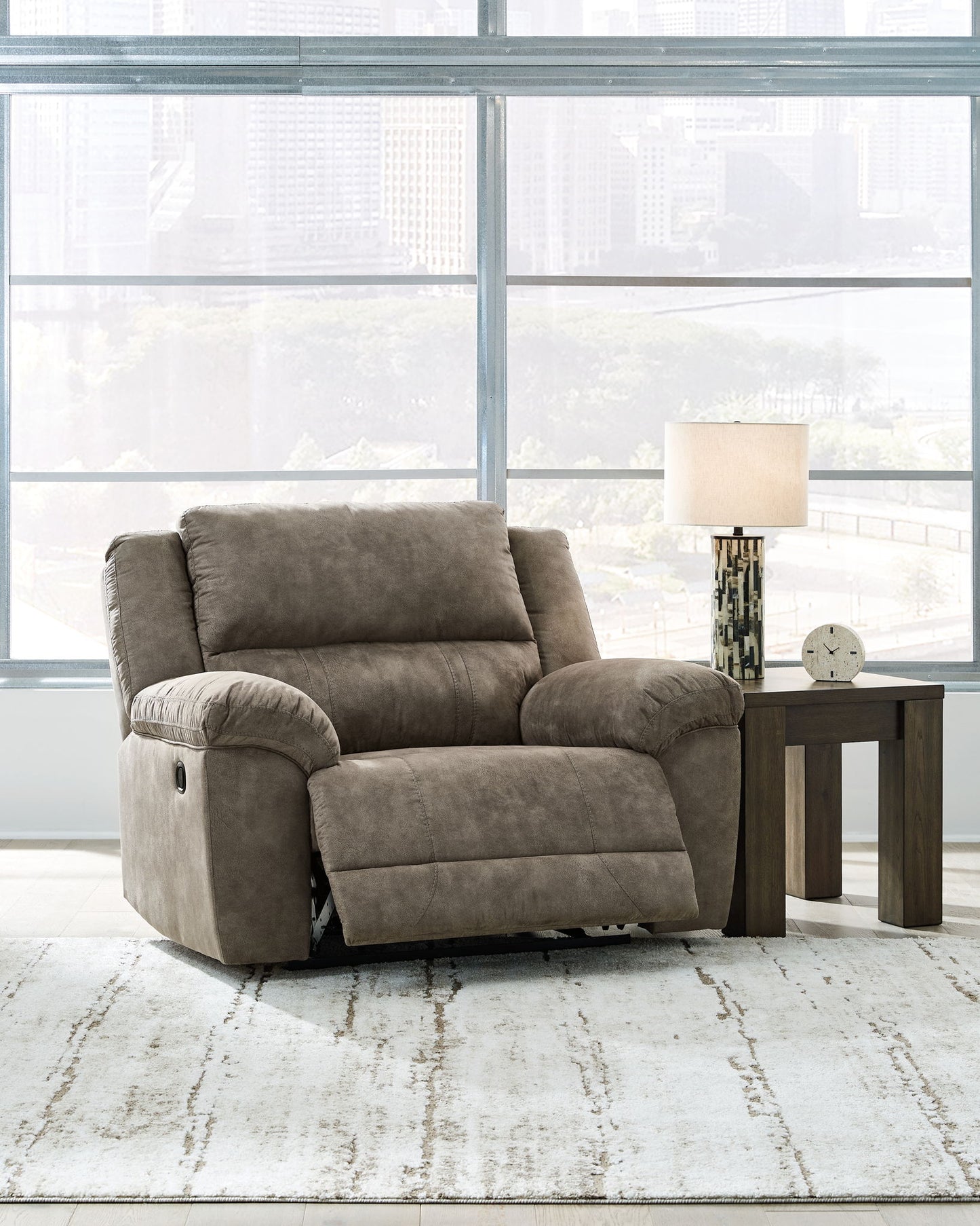 Laresview - Fossil - Zero Wall Wide Seat Recliner - Hornell Furniture Outlet