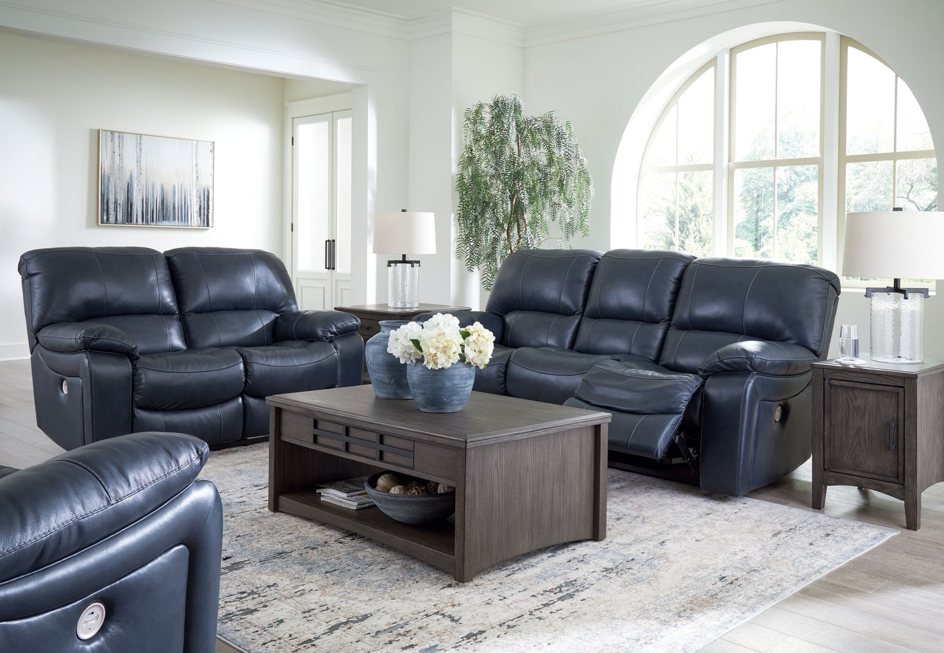 Leesworth - Ocean - 3 Pc. - Power Reclining Sofa, Power Reclining Loveseat, Power Rocker Recliner - Hornell Furniture Outlet