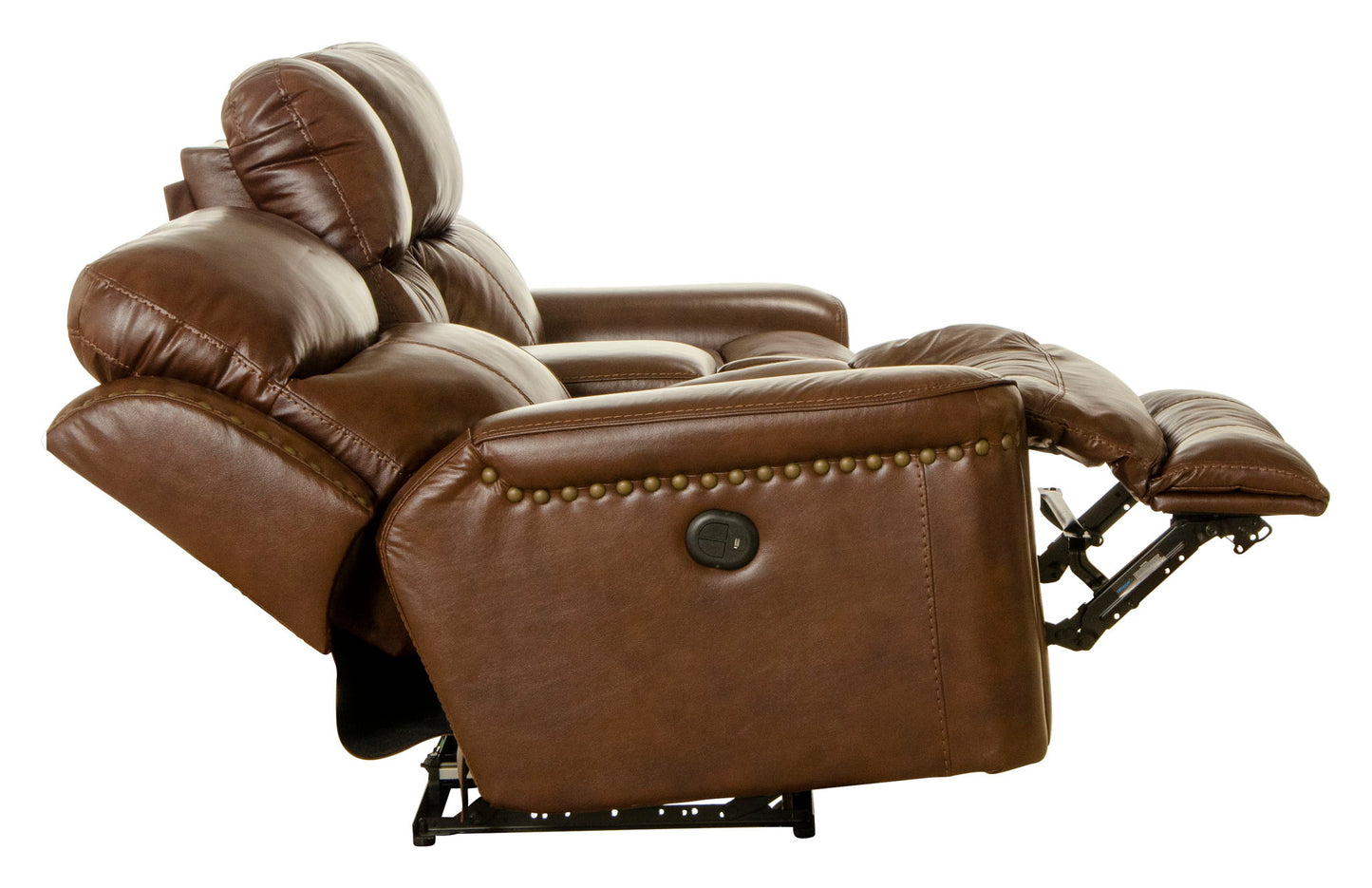 Ceretti - Power Reclining Console Loveseat - Brown Top Grain Italian Leather Match - Hornell Furniture Outlet