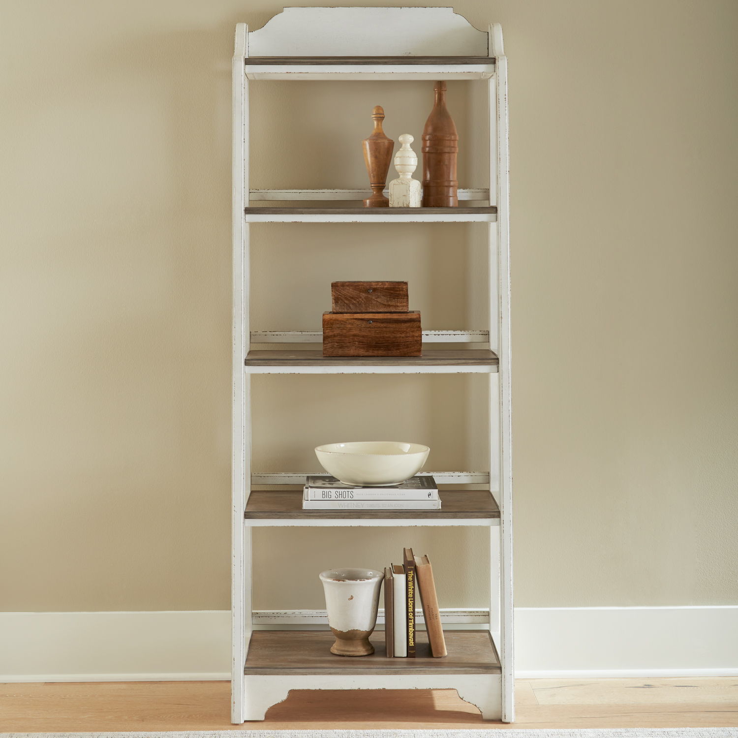 Magnolia Manor - Leaning Pier Bookcase - White - Hornell Furniture Outlet