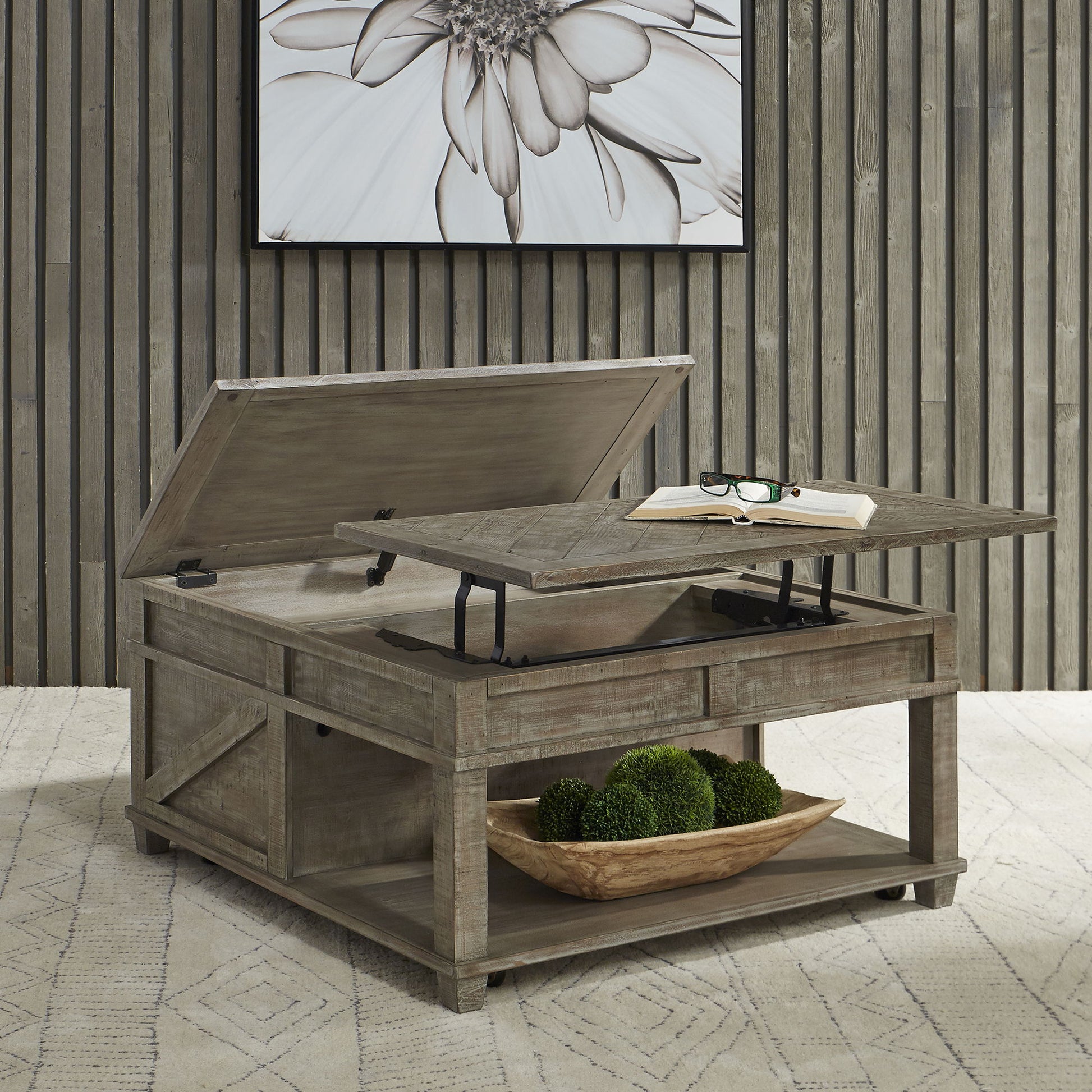 Parkland Falls - Square Lift Top Cocktail Table - Light Brown - Hornell Furniture Outlet