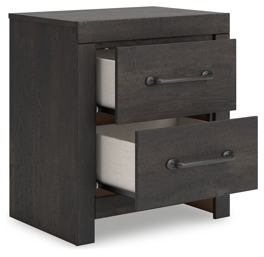 Hollivern - Dark Gray - Two Drawer Night Stand - Hornell Furniture Outlet